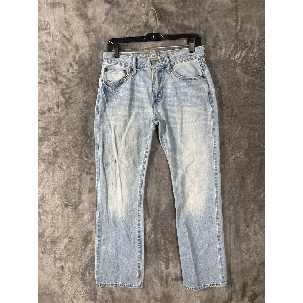 American Eagle Mens Light Wash Straight Leg Denim Jeans Blue